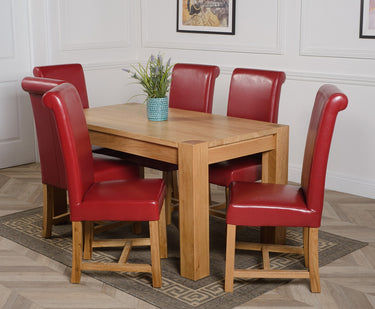 Kuba Medium Oak Dining Table with 6 Washington Burgundy Leather Chairs