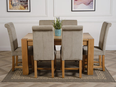 Kuba Medium Oak Dining Table with 6 Washington Grey Fabric Chairs