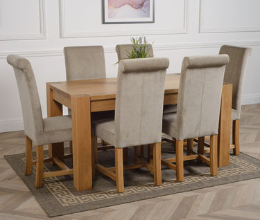 Kuba Medium Oak Dining Table with 6 Washington Grey Fabric Chairs