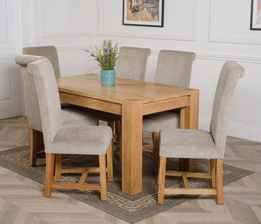 Kuba Medium Oak Dining Table with 6 Washington Grey Fabric Chairs