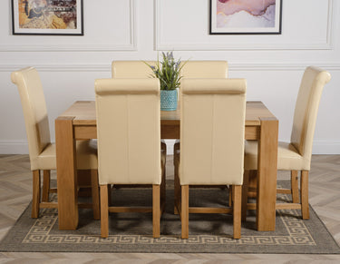 Kuba Medium Oak Dining Table with 6 Washington Ivory Leather Chairs