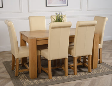 Kuba Medium Oak Dining Table with 6 Washington Ivory Leather Chairs
