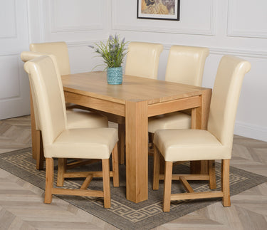 Kuba Medium Oak Dining Table with 6 Washington Ivory Leather Chairs