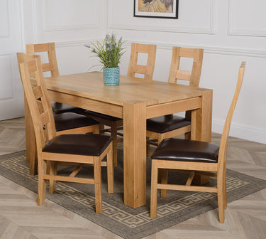 Kuba Medium Oak Dining Table with 6 Yale Oak Chairs