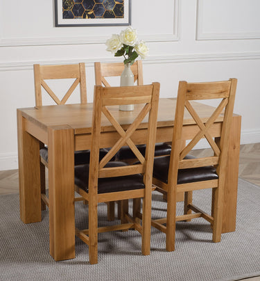 Kuba Small Oak Dining Table with 4 Berkeley Oak & Brown Leather Chairs