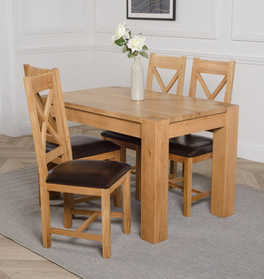 Kuba Small Oak Dining Table with 4 Berkeley Oak & Brown Leather Chairs