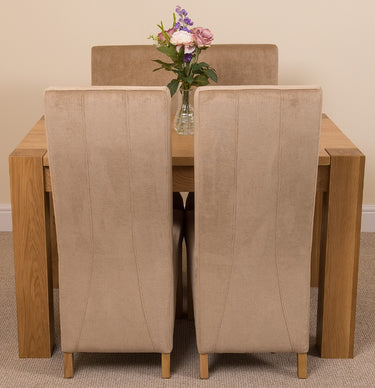 Kuba Small Oak Dining Table with 4 Lola Beige Fabric Chairs