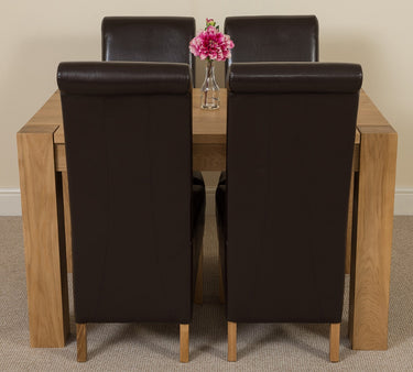 Kuba Small Oak Dining Table with 4 Montana Brown Leather Chairs