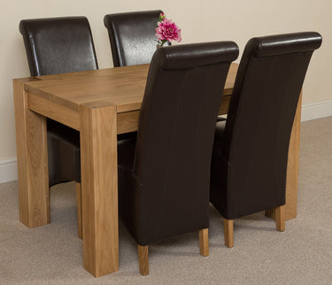 Kuba Small Oak Dining Table with 4 Montana Brown Leather Chairs