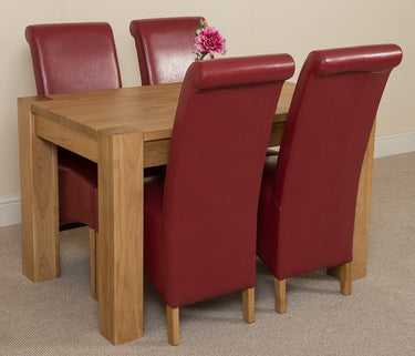 Kuba Small Oak Dining Table with 4 Montana Burgundy Leather Chairs
