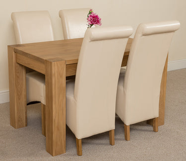 Kuba Small Oak Dining Table with 4 Montana Ivory Leather Chairs