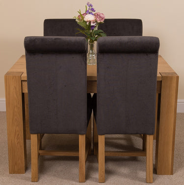 Kuba Small Oak Dining Table with 4 Washington Black Fabric Chairs