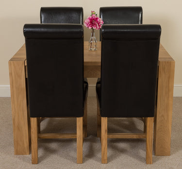 Kuba Small Oak Dining Table with 4 Washington Black Leather Chairs