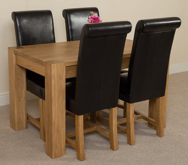 Kuba Small Oak Dining Table with 4 Washington Black Leather Chairs
