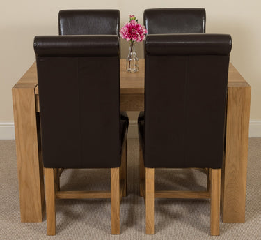 Kuba Small Oak Dining Table with 4 Washington Brown Leather Chairs