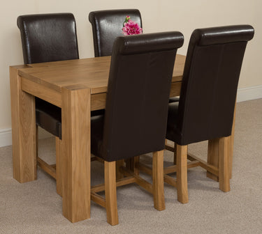 Kuba Small Oak Dining Table with 4 Washington Brown Leather Chairs