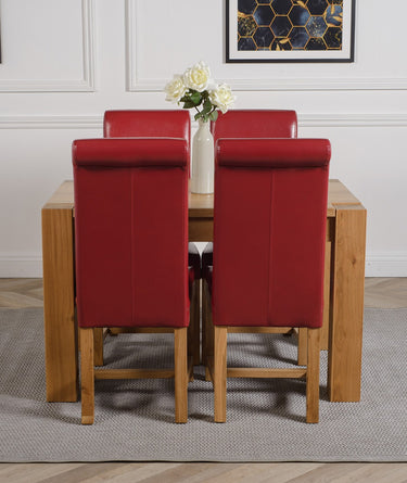 Kuba Small Oak Dining Table with 4 Washington Burgundy Leather Chairs