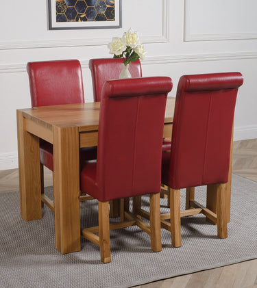 Kuba Small Oak Dining Table with 4 Washington Burgundy Leather Chairs