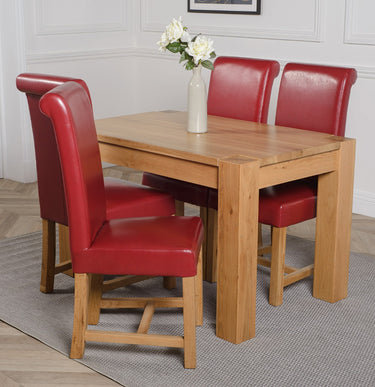 Kuba Small Oak Dining Table with 4 Washington Burgundy Leather Chairs