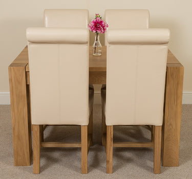 Kuba Small Oak Dining Table with 4 Washington Ivory Leather Chairs