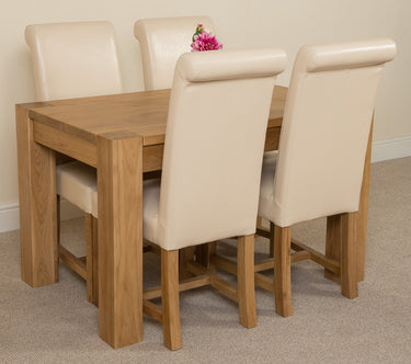 Kuba Small Oak Dining Table with 4 Washington Ivory Leather Chairs