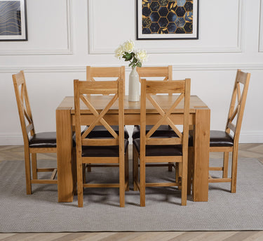 Kuba Small Oak Dining Table with 6 Berkeley Oak & Brown Leather Chairs