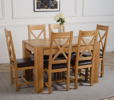 Kuba Small Oak Dining Table with 6 Berkeley Oak & Brown Leather Chairs