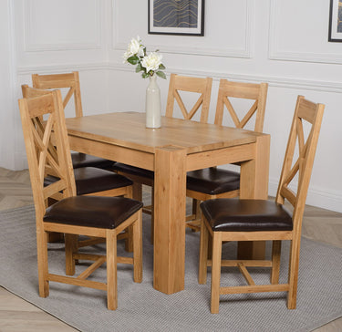 Kuba Small Oak Dining Table with 6 Berkeley Oak & Brown Leather Chairs