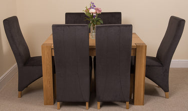 Kuba Small Oak Dining Table with 6 Lola Black Fabric Chairs