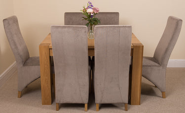 Kuba Small Oak Dining Table with 6 Lola Grey Fabric Chairs