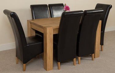 Kuba Small Oak Dining Table with 6 Montana Black Leather Chairs