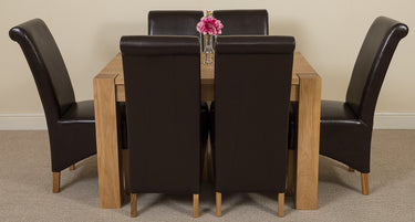 Kuba Small Oak Dining Table with 6 Montana Brown Leather Chairs
