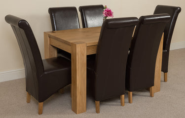 Kuba Small Oak Dining Table with 6 Montana Brown Leather Chairs