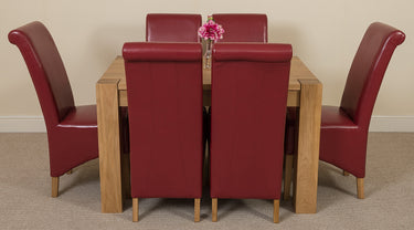 Kuba Small Oak Dining Table with 6 Montana Burgundy Leather Chairs