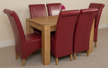 Kuba Small Oak Dining Table with 6 Montana Burgundy Leather Chairs