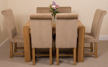 Kuba Small Oak Dining Table with 6 Washington Beige Fabric Chairs
