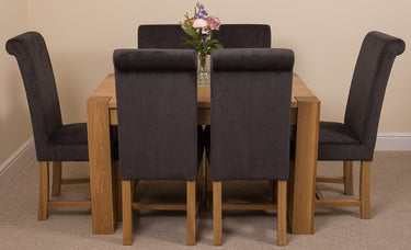 Kuba Small Oak Dining Table with 6 Washington Black Fabric Chairs