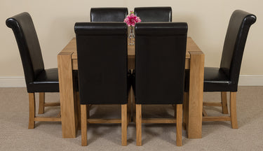 Kuba Small Oak Dining Table with 6 Washington Black Leather Chairs
