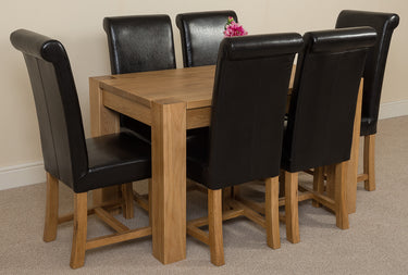 Kuba Small Oak Dining Table with 6 Washington Black Leather Chairs