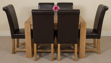 Kuba Small Oak Dining Table with 6 Washington Brown Leather Chairs