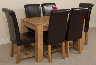 Kuba Small Oak Dining Table with 6 Washington Brown Leather Chairs