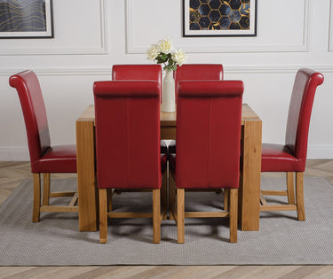 Kuba Small Oak Dining Table with 6 Washington Burgundy Leather Chairs