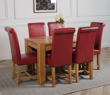 Kuba Small Oak Dining Table with 6 Washington Burgundy Leather Chairs