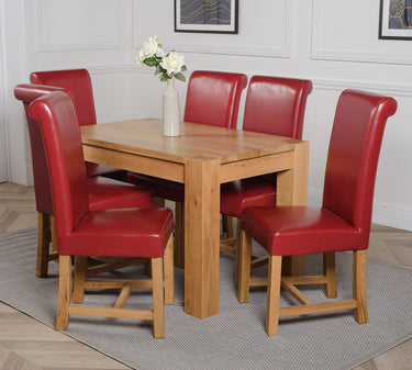 Kuba Small Oak Dining Table with 6 Washington Burgundy Leather Chairs