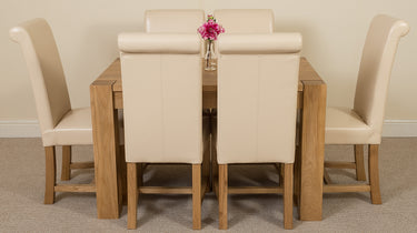 Kuba Small Oak Dining Table with 6 Washington Ivory Leather Chairs