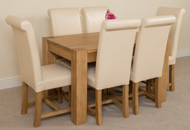 Kuba Small Oak Dining Table with 6 Washington Ivory Leather Chairs
