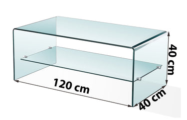 Luna Glass Coffee Table with Shelf | Clear Glass