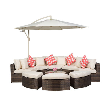 Monaco Semi Circle Rattan Garden Sofa Set with Ottomans - Brown
