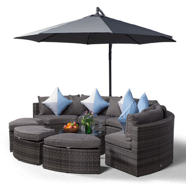 Monaco Semi Circle Rattan Garden Sofa Set with Ottomans - Grey