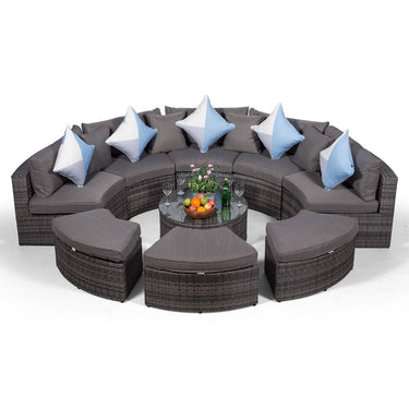 Monaco Semi Circle Rattan Garden Sofa Set with Ottomans - Grey